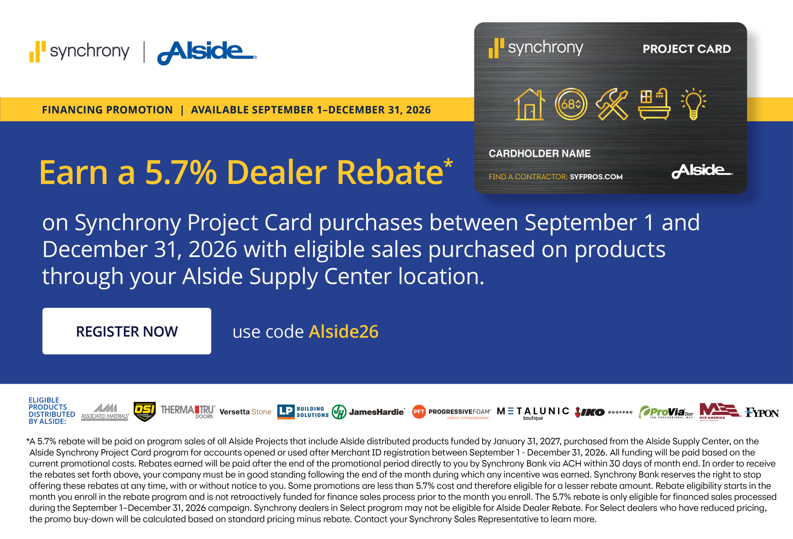 SYF - Alside Dealer Rebate 2026 - Q3Q4 - Carousel Graphic